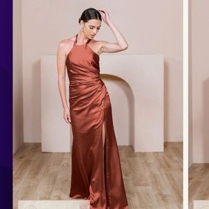 REVELRY fallon satin dress terracotta rust